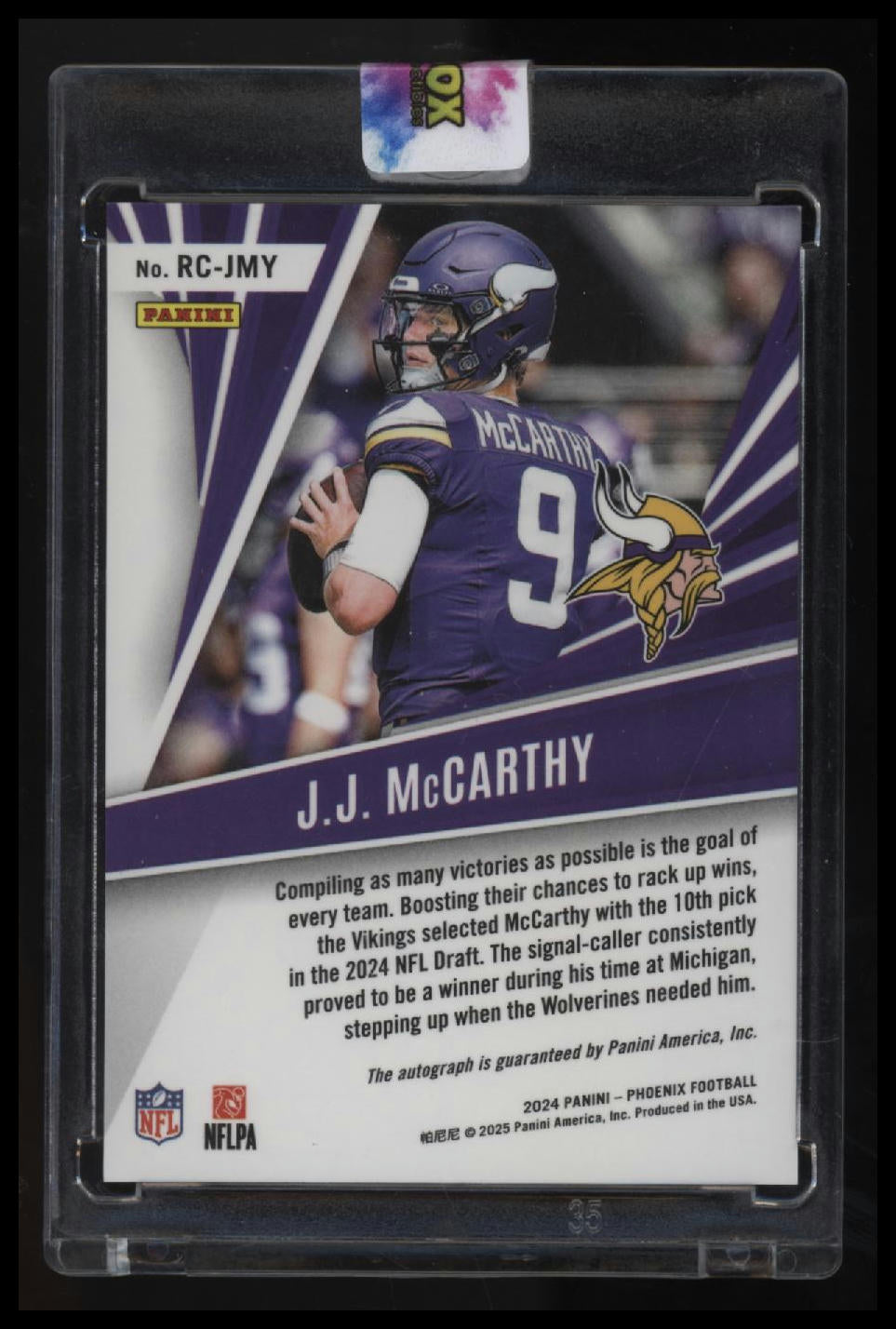 2024 Panini Phoenix J.J. McCarthy Rookie Calligraphy Stars