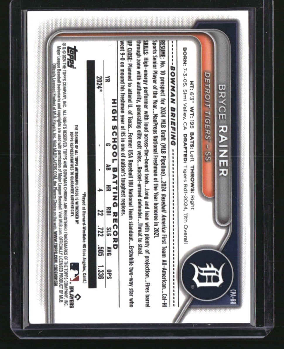 2024 Bowman Draft Bryce Rainer Chrome Prospect Autographs