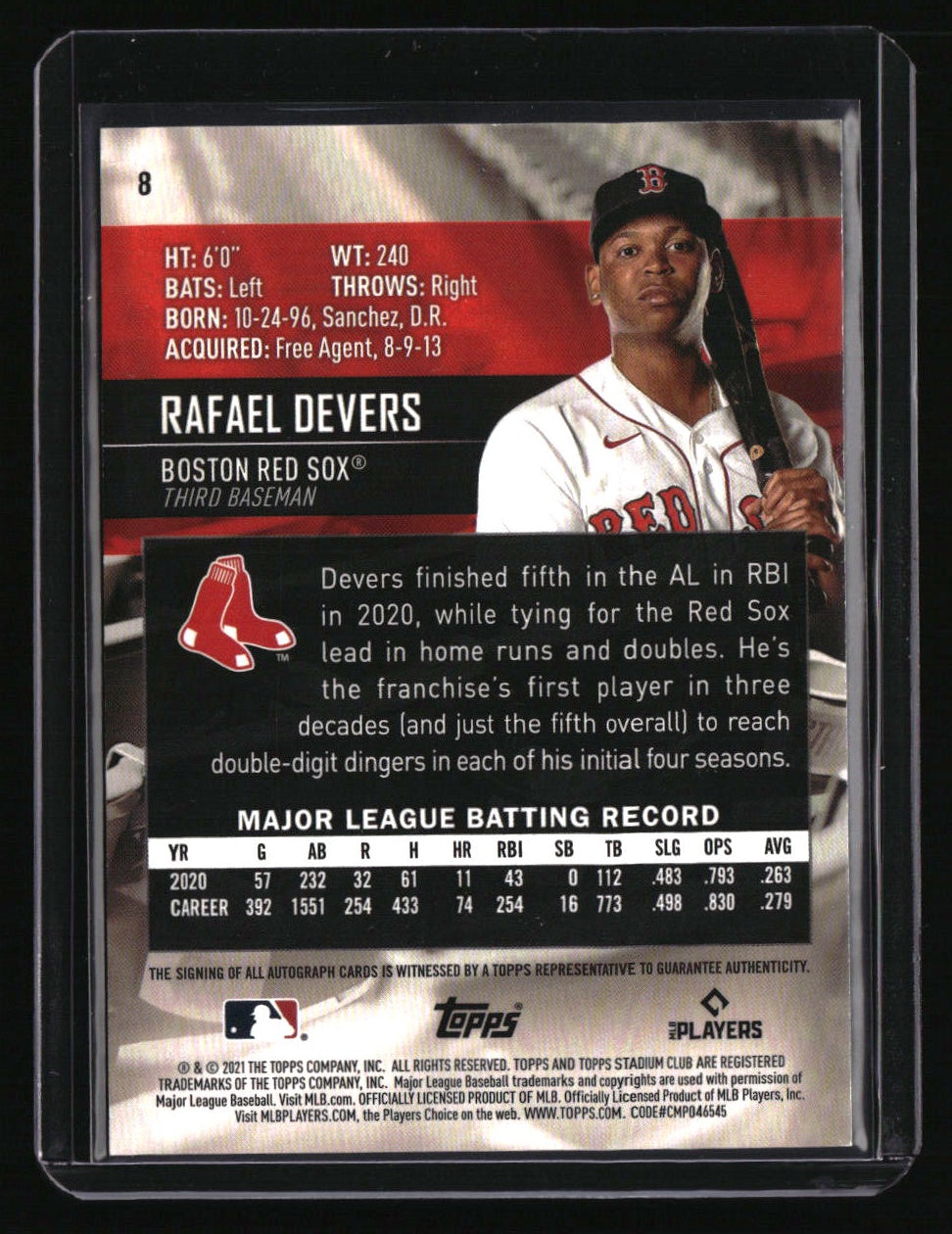 2021 Stadium Club Rafael Devers Design Variation Autographs #/25