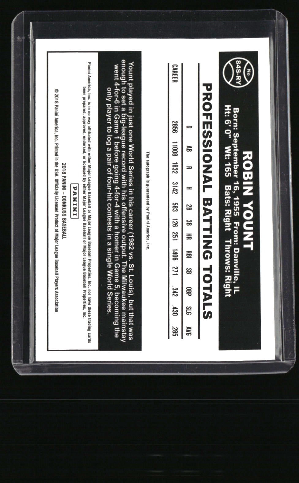 2018 Donruss Robin Yount Retro 1984 Signatures Blue #/99