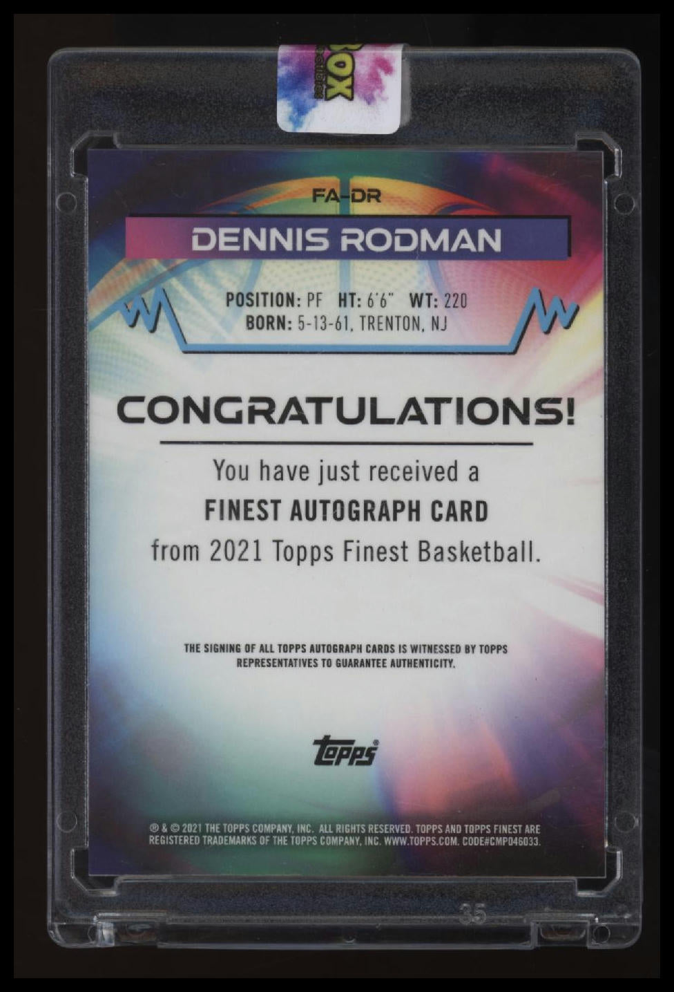 2021 Topps Finest Dennis Rodman Autographs