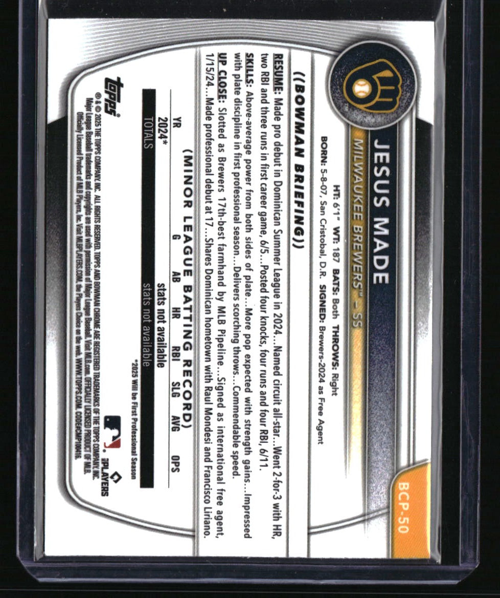 2025 Bowman Jesus Made Chrome Prospects Blue Geometric Refractor #/150
