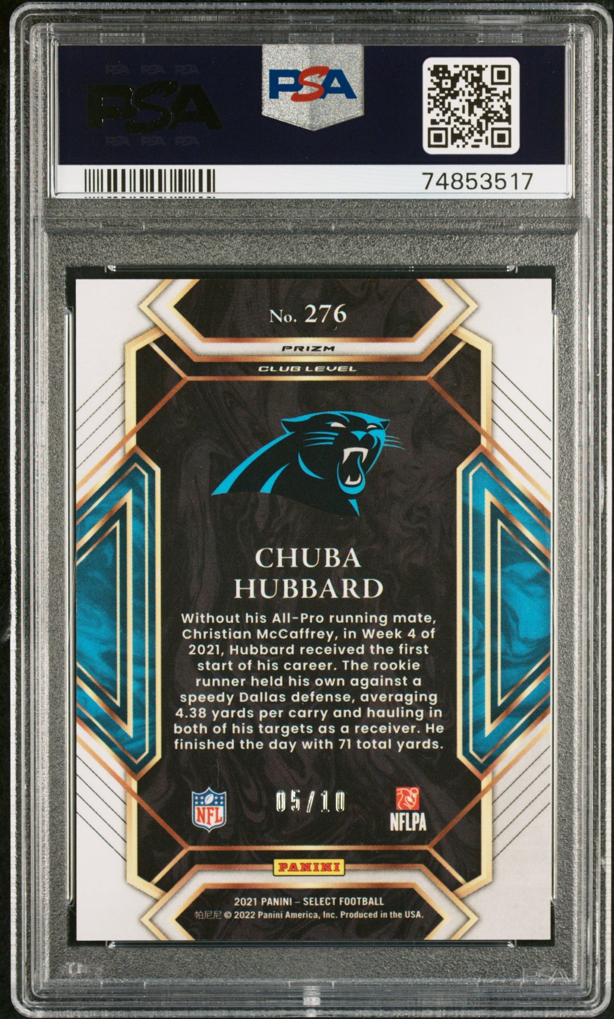 2021 Panini Select Chuba Hubbard Gold Disco Prizm PSA 9