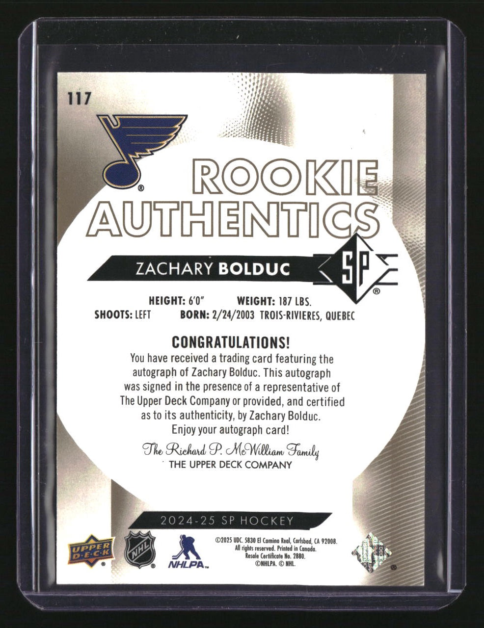 2024-25 SP Zachary Bolduc Signatures Gold #/25