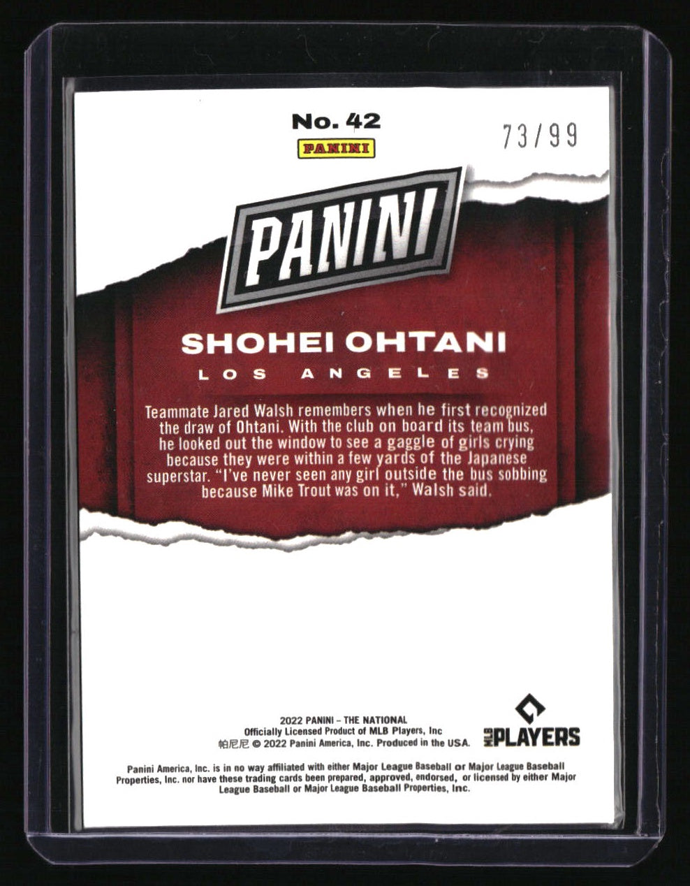 2022 Panini Sports Collector Con Wrapper Redemption Shohei Ohtani Red #/99