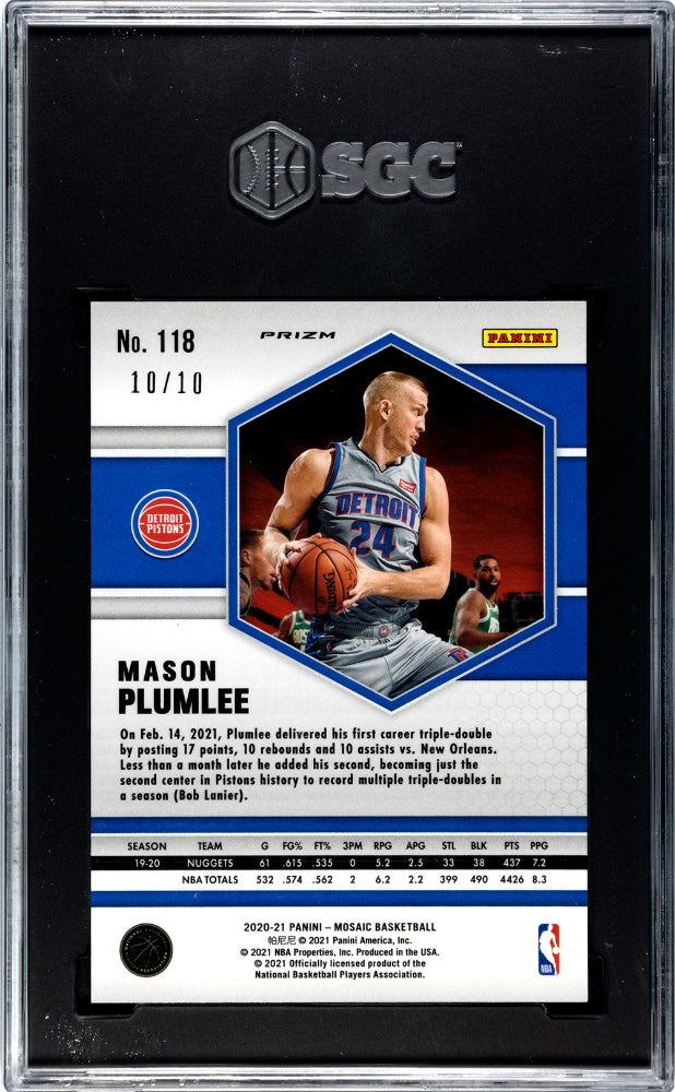 2020-21 Panini Mosaic Mason Plumlee Gold Fast Break Prizm SGC 9.5