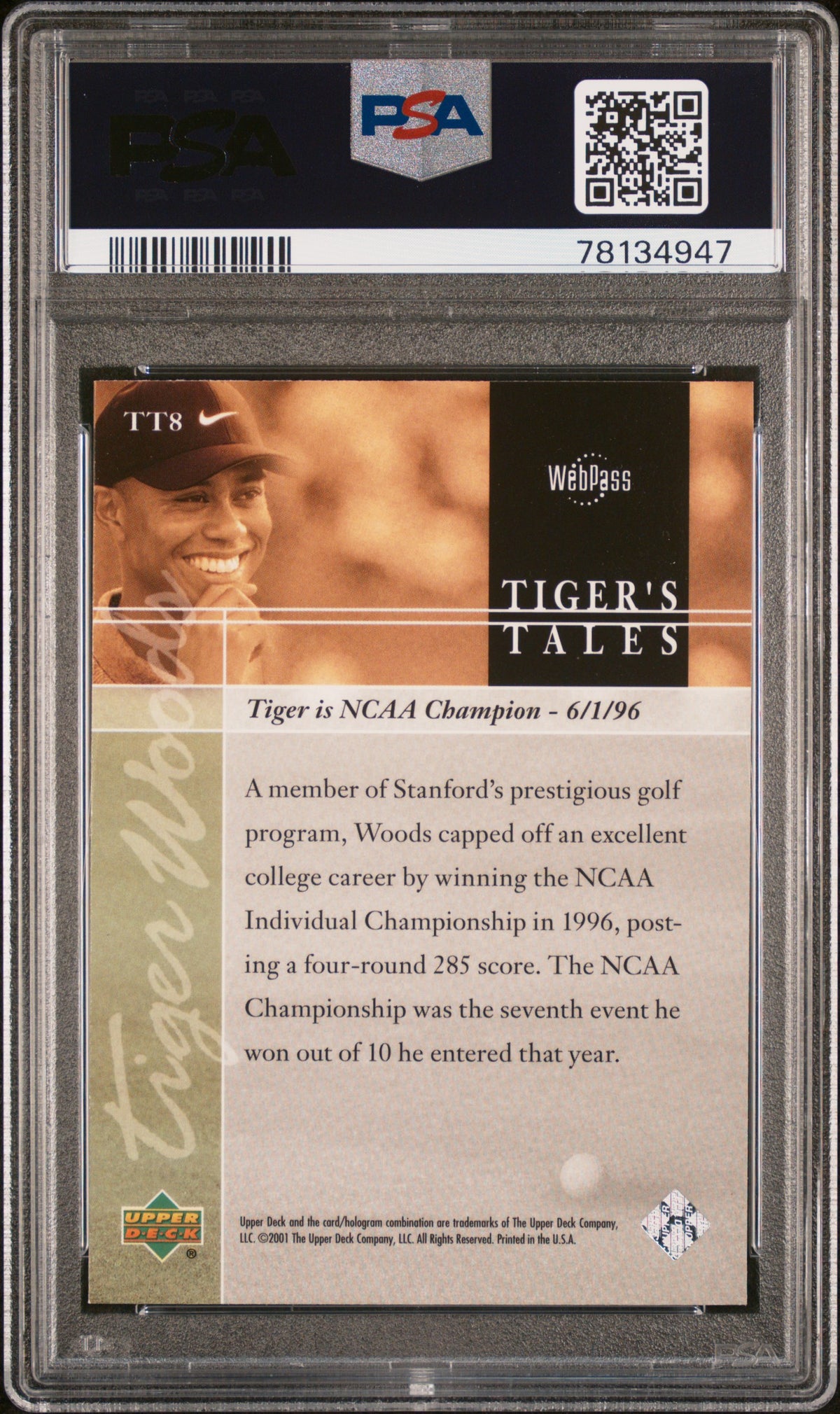 2001 Upper Deck Tiger'S Tales Tiger Woods #TT8 PSA 9