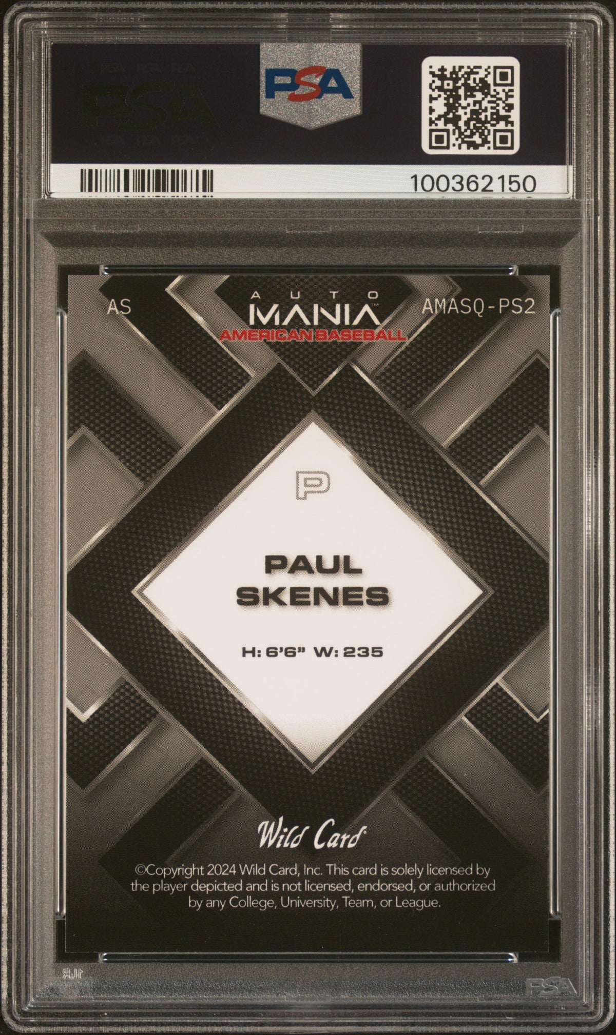 2024 Wild Card Baseball Clearview National Exclusive Paul Skenes 1/1 PSA 10