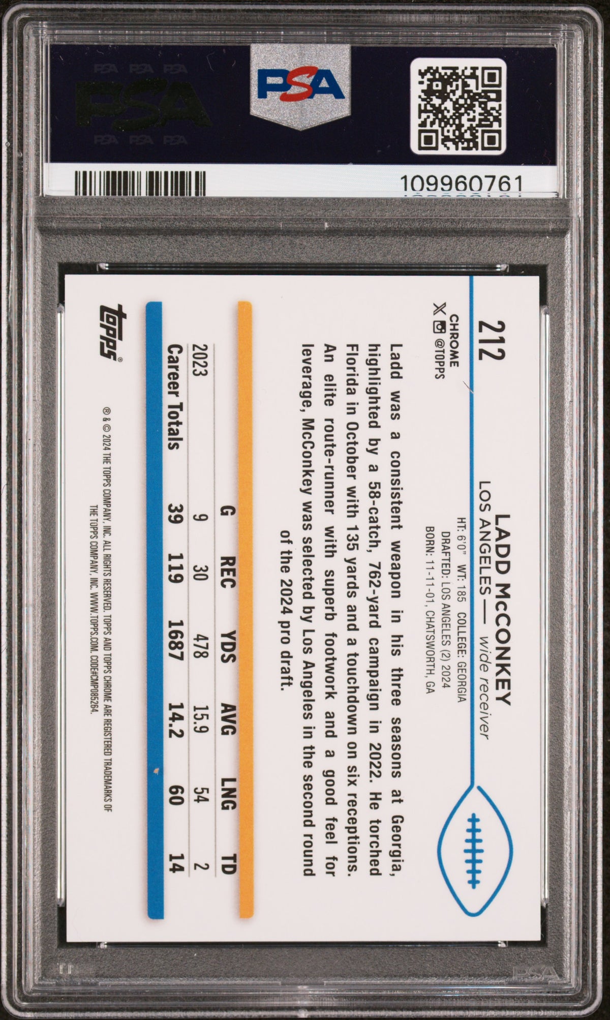 2024 Topps Chrome Ladd Mcconkey Gold Wave PSA 10