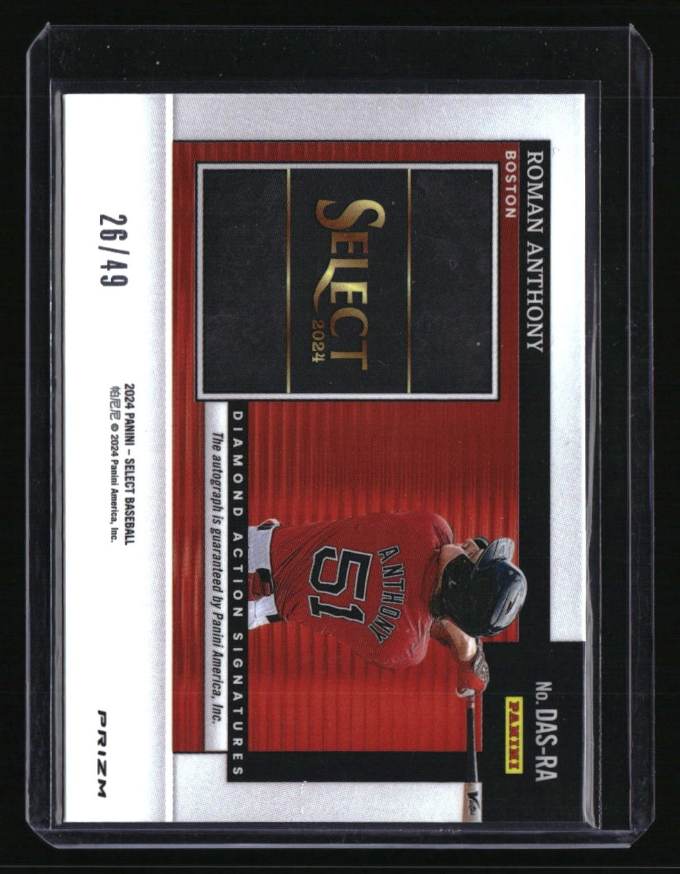 2024 Panini Select Roman Anthony Diamond Action Signatures Blue Prizms #/49