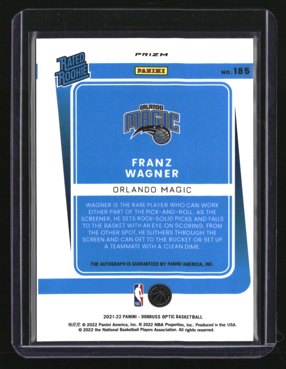 2021-22 Donruss Optic Franz Wagner Rated Rookies Signatures Purple