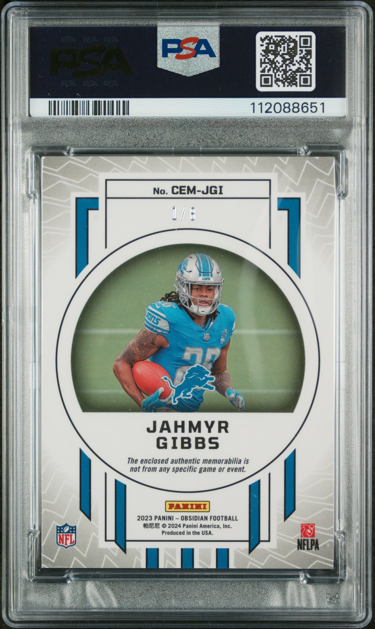 2023 Panini Obsidian Cutting Edge Memorabilia Jahmyr Gibbs Red PSA 10