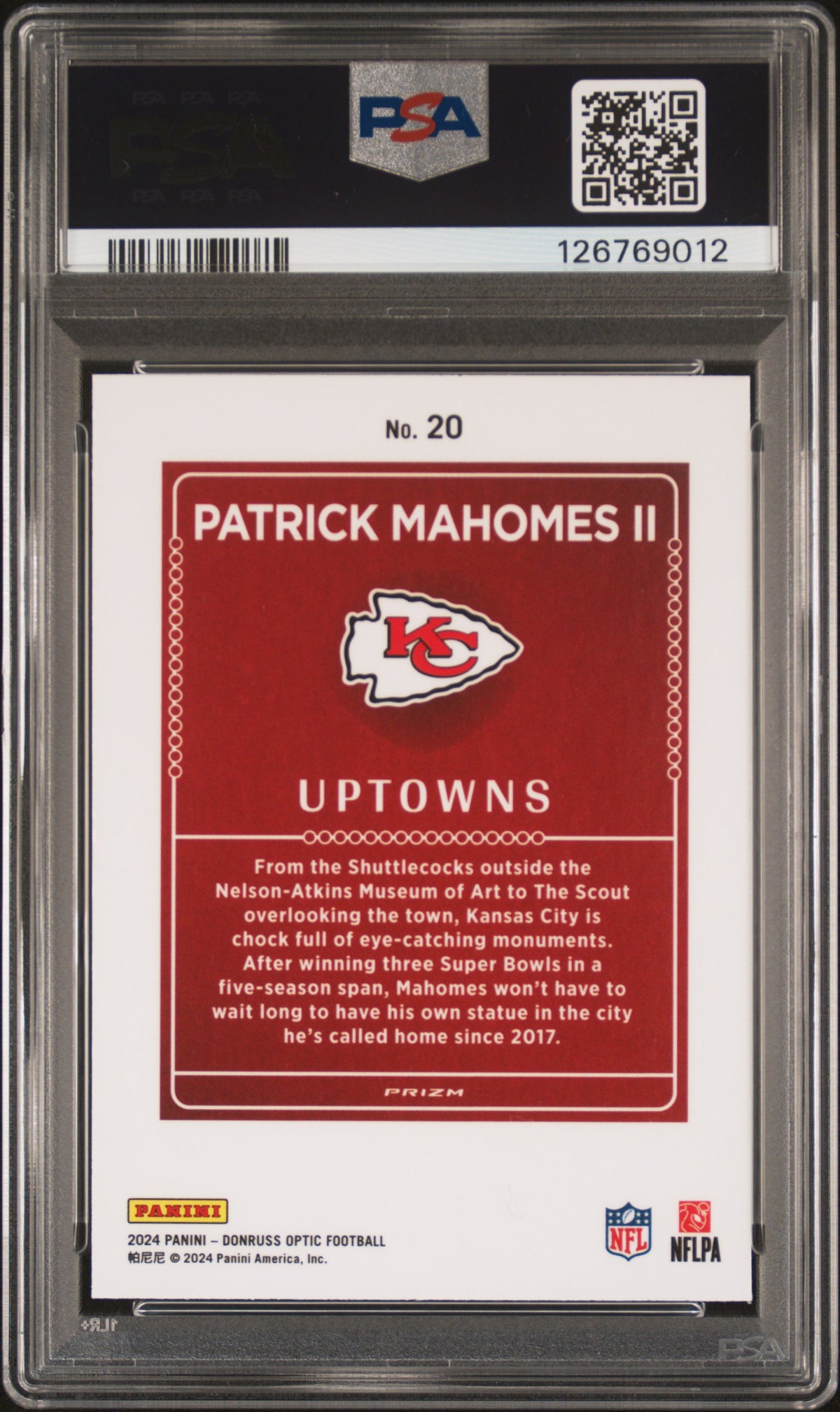 2024 Panini Donruss Optic Uptowns Patrick Mahomes Ii PSA 9