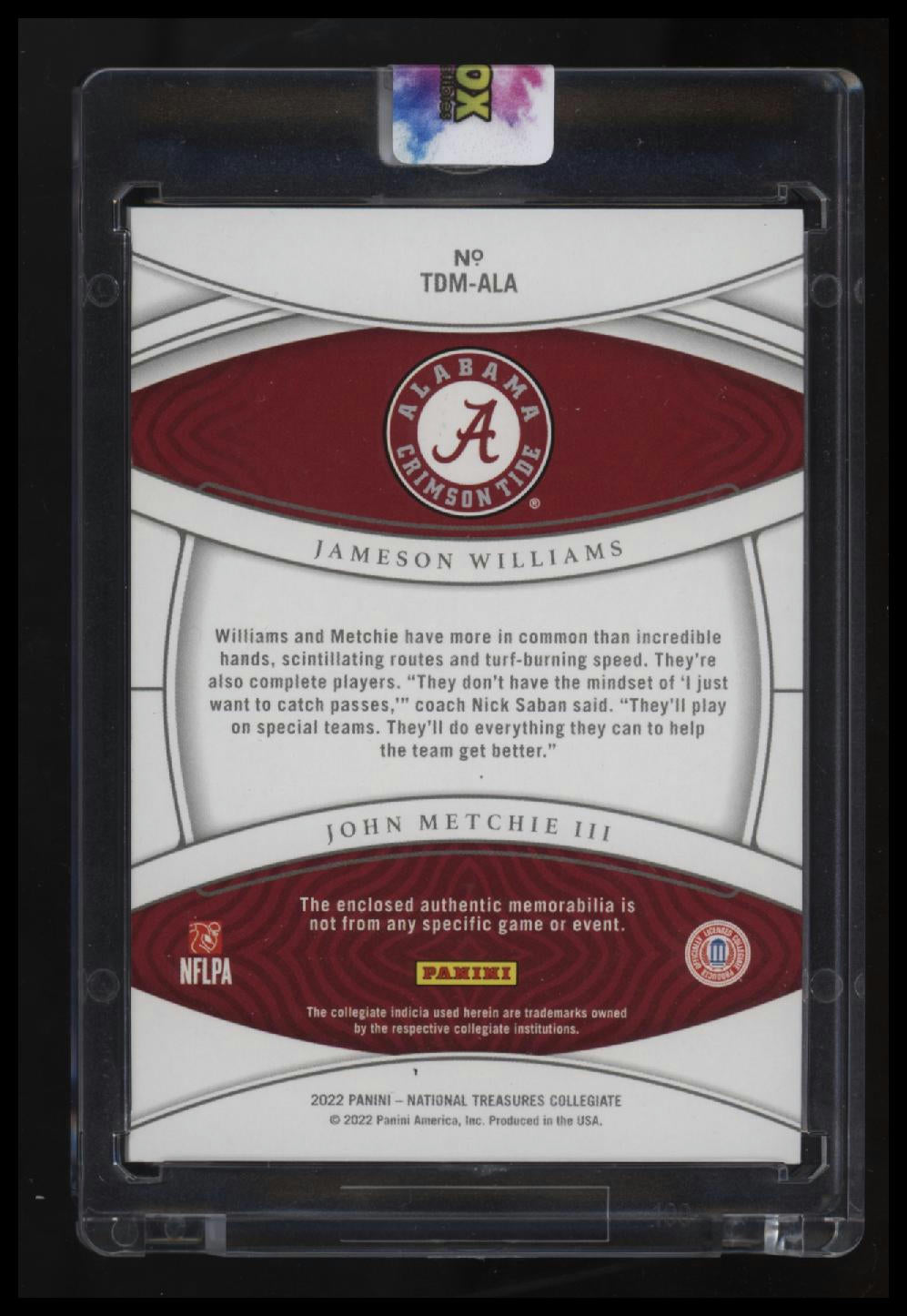 2022 National Treasures Jameson Williams John Metchie Materials Gold #/10