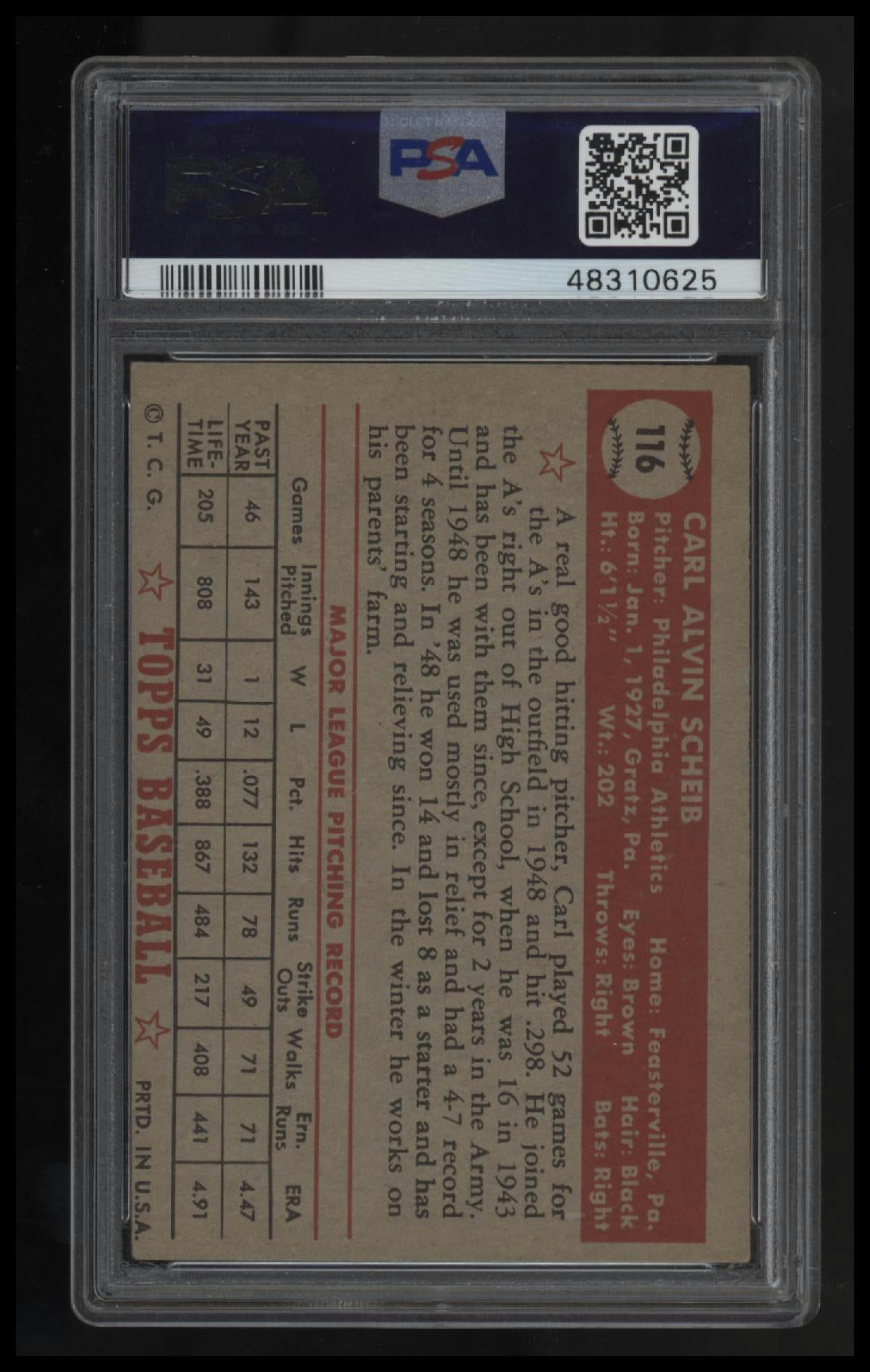 1952 Topps Carl Scheib PSA 5