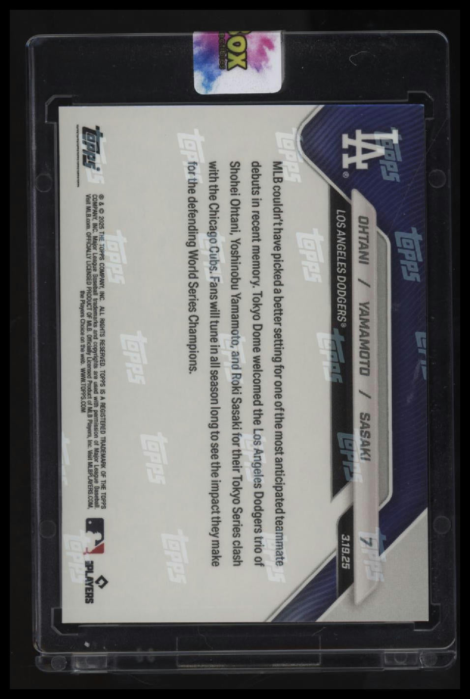 2025 Topps Now Shohei Ohtani / Yoshinobu Yamamoto / Roki Sasaki SN50 Gold Foil