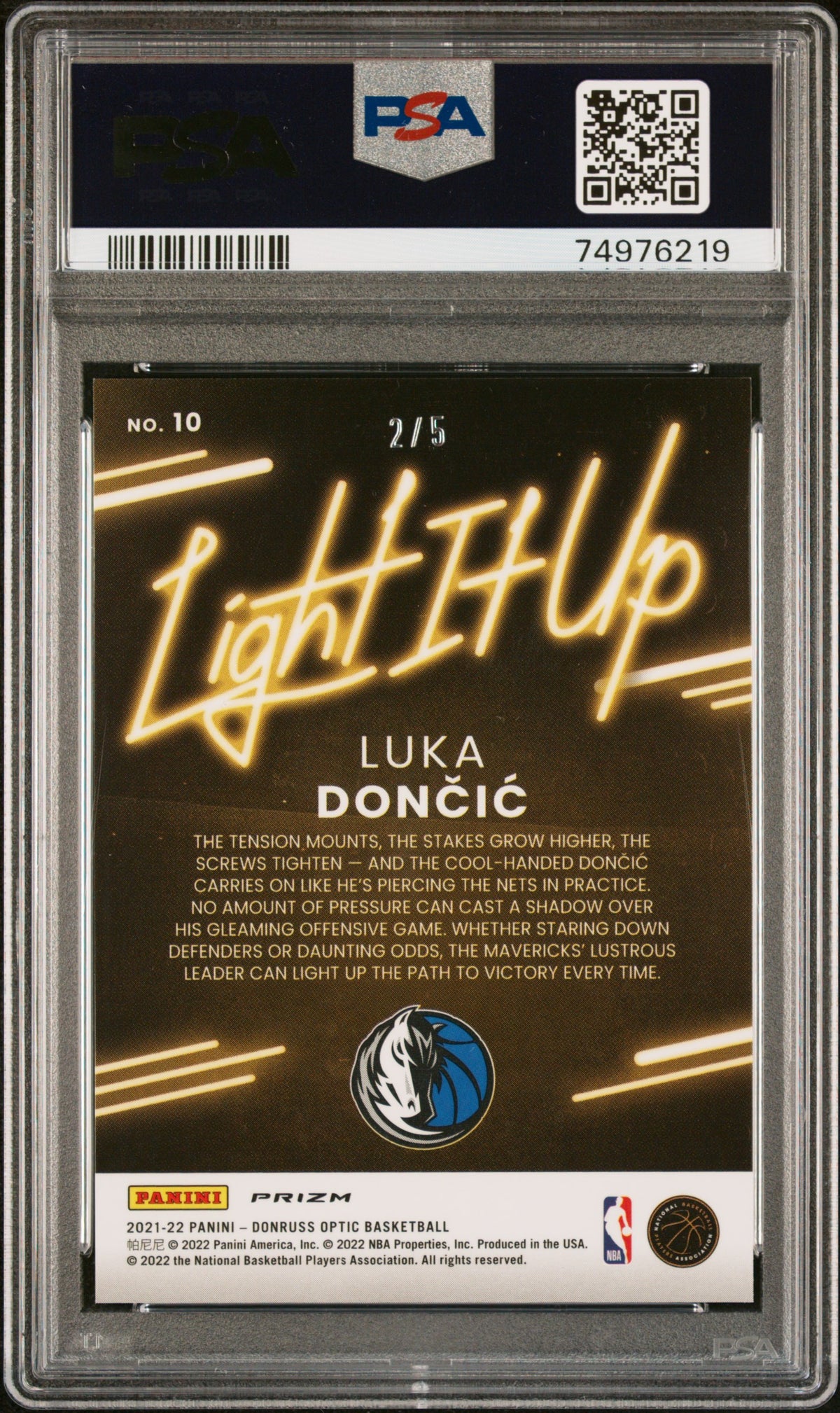 2021 Panini Donruss Optic Light It Up Luka Doncic Light It Up-Green PSA 9