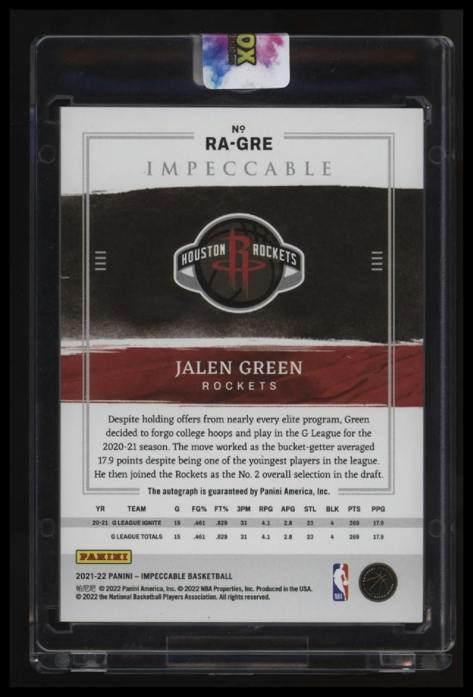 2021-22 Panini Impeccable Jalen Green Rookie Autographs #/99