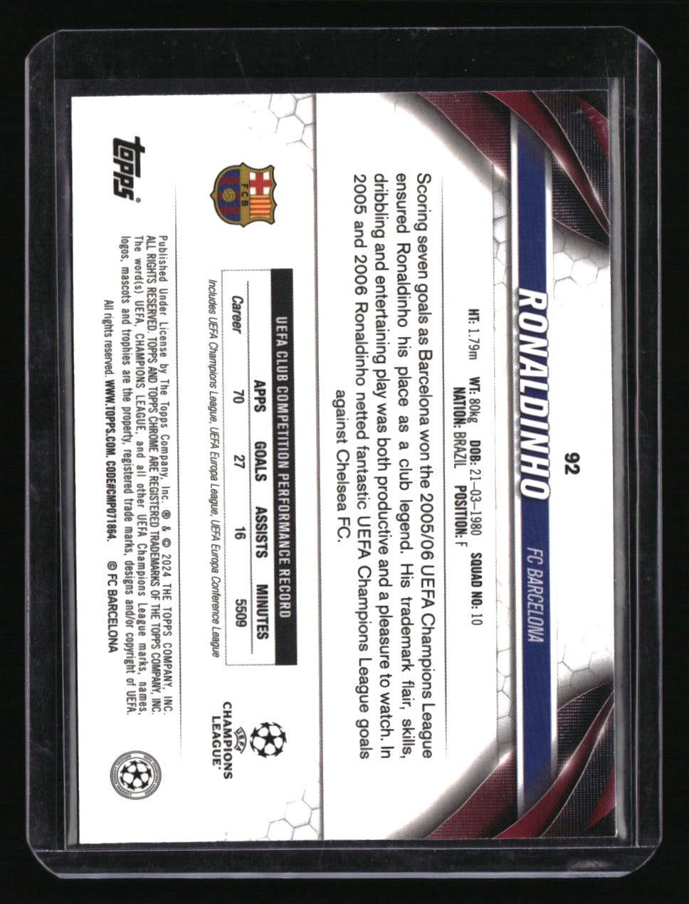 2023-24 Topps Chrome UEFA Club Competitions Ronaldinho Legedary