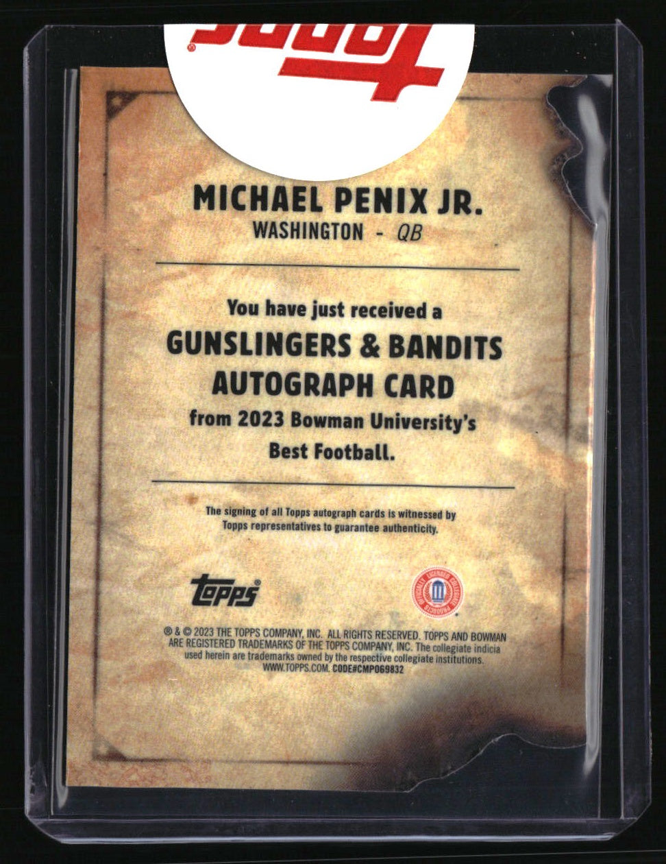 2023 Bowman U Best Michael Penix Jr. Gunslingers & Bandits Auto Gold #/50