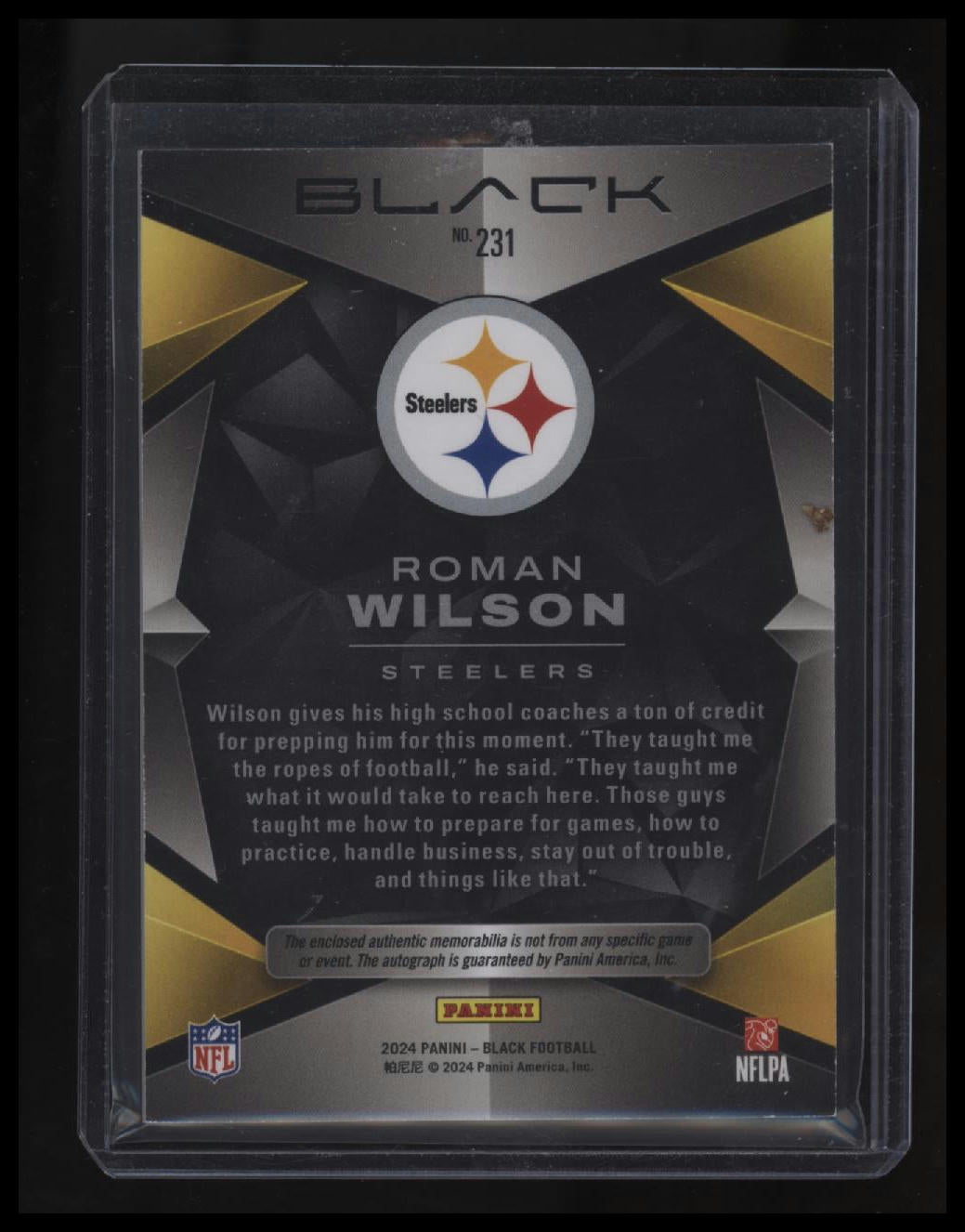 2024 Panini Black Roman Wilson RPA Silver Ink #/50