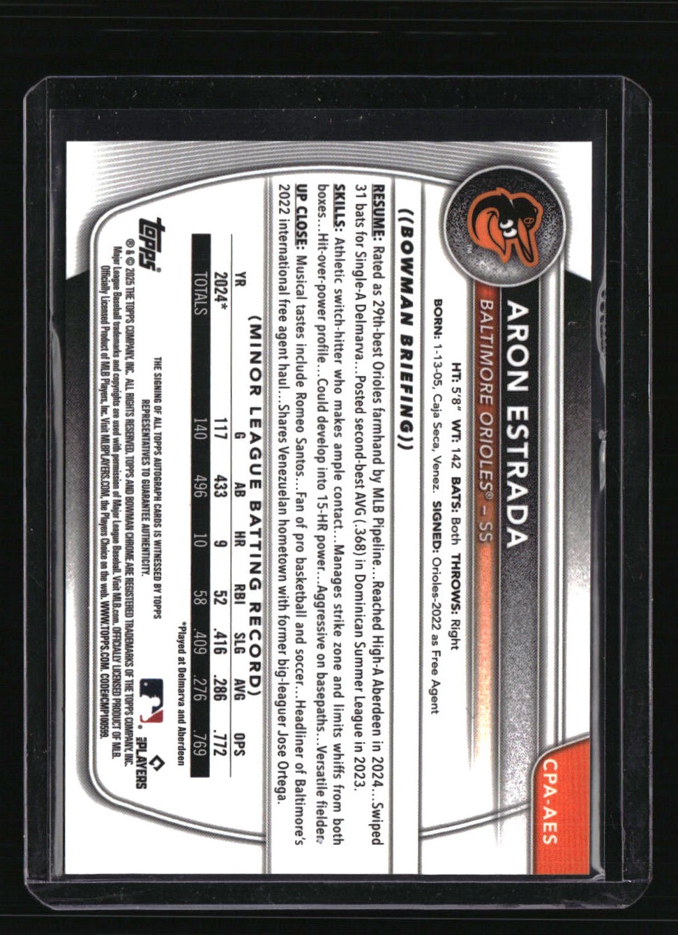2025 Bowman Aron Estrada Chrome Prospects Autographs