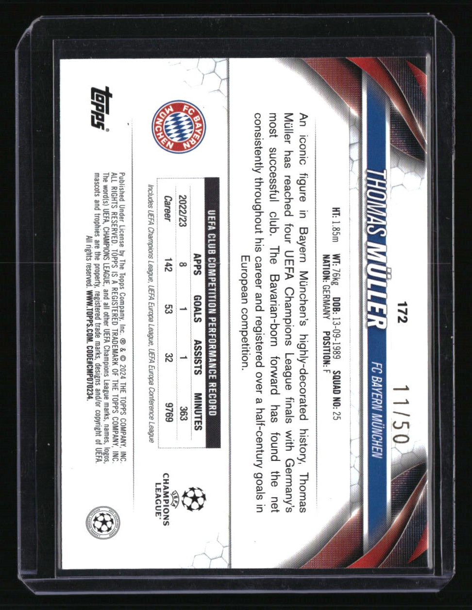 2023-24 Topps UEFA Club Competitions Thomas Müller Gold Foilboard #/50