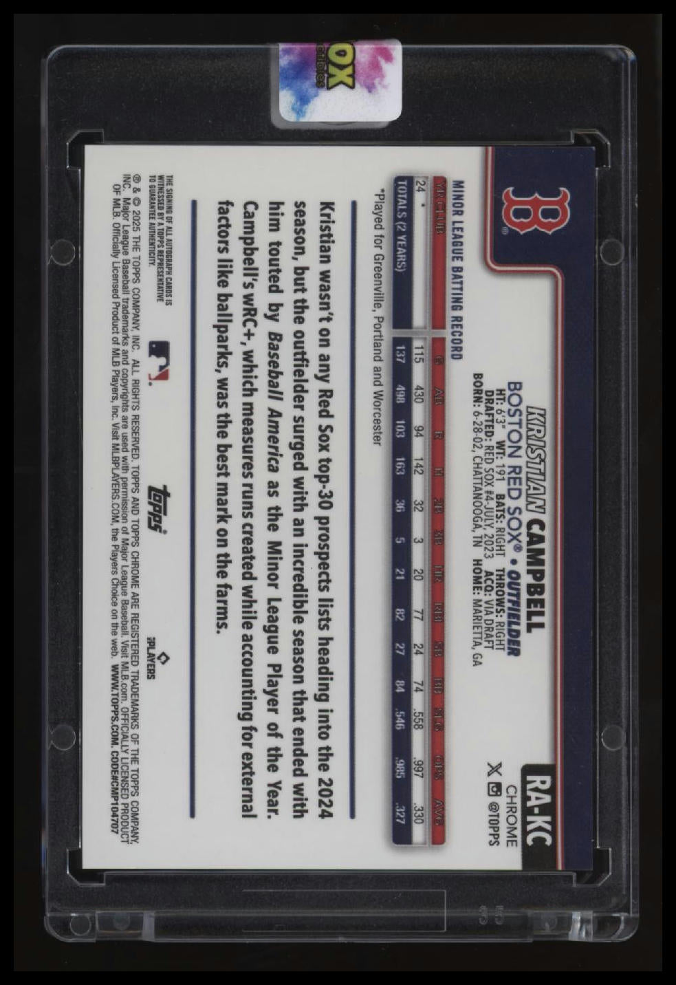 2025 Topps Chrome Kristian Campbell Rookie Autographs Purple Refractors #/250