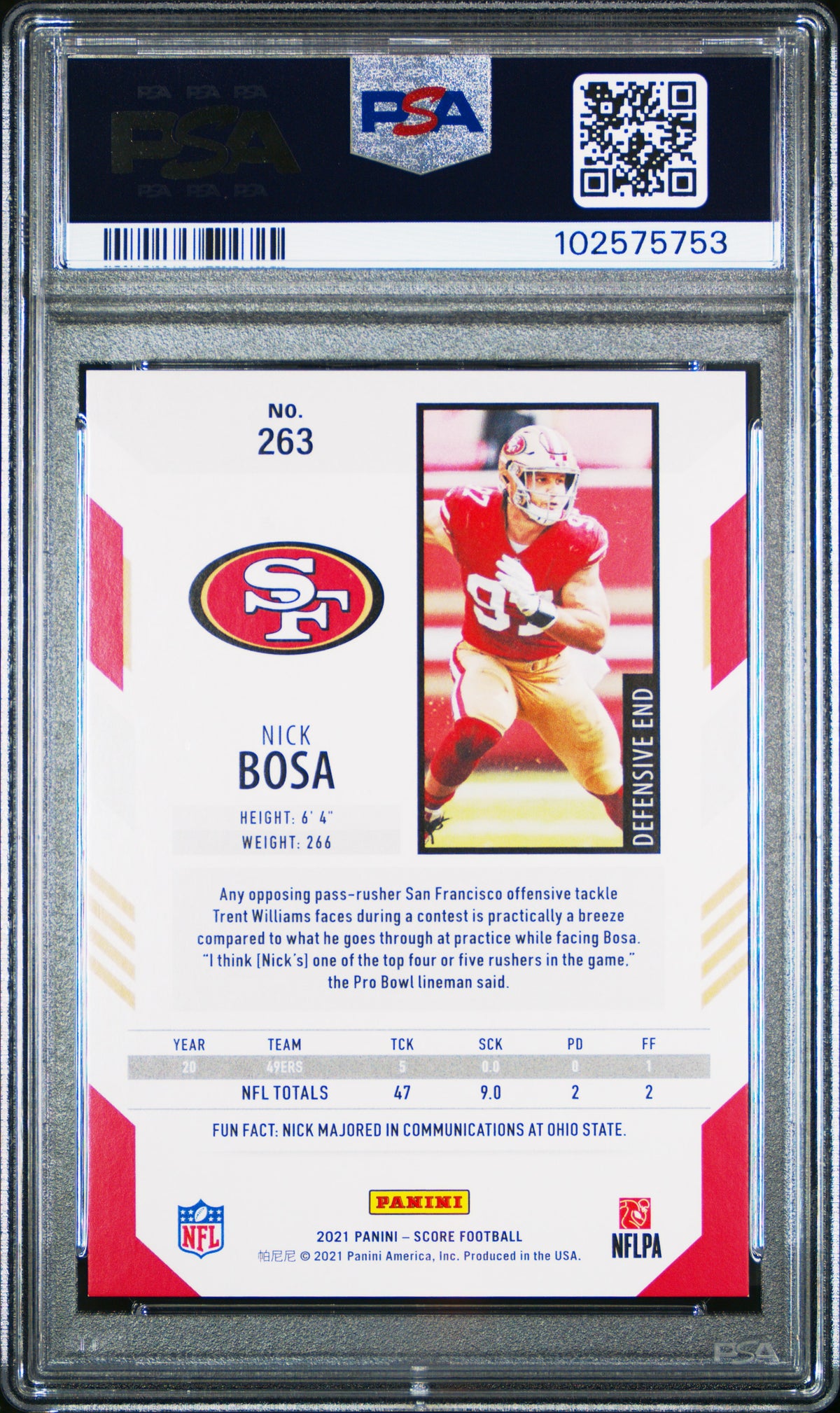 2021 Panini Score Nick Bosa Dots Gold PSA 8