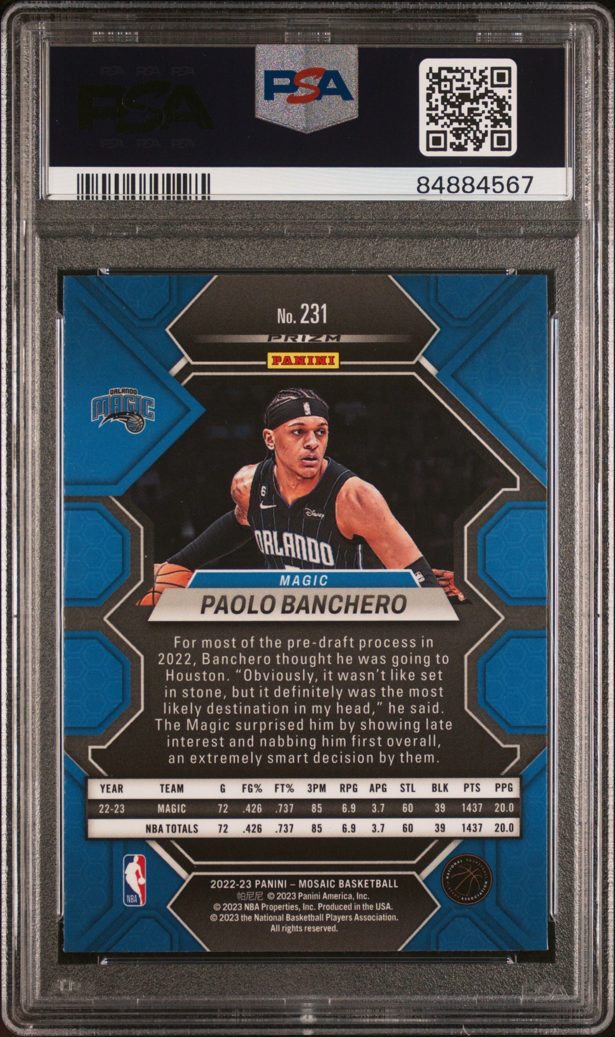 2022 Panini Mosaic Paolo Banchero Silver PSA 10