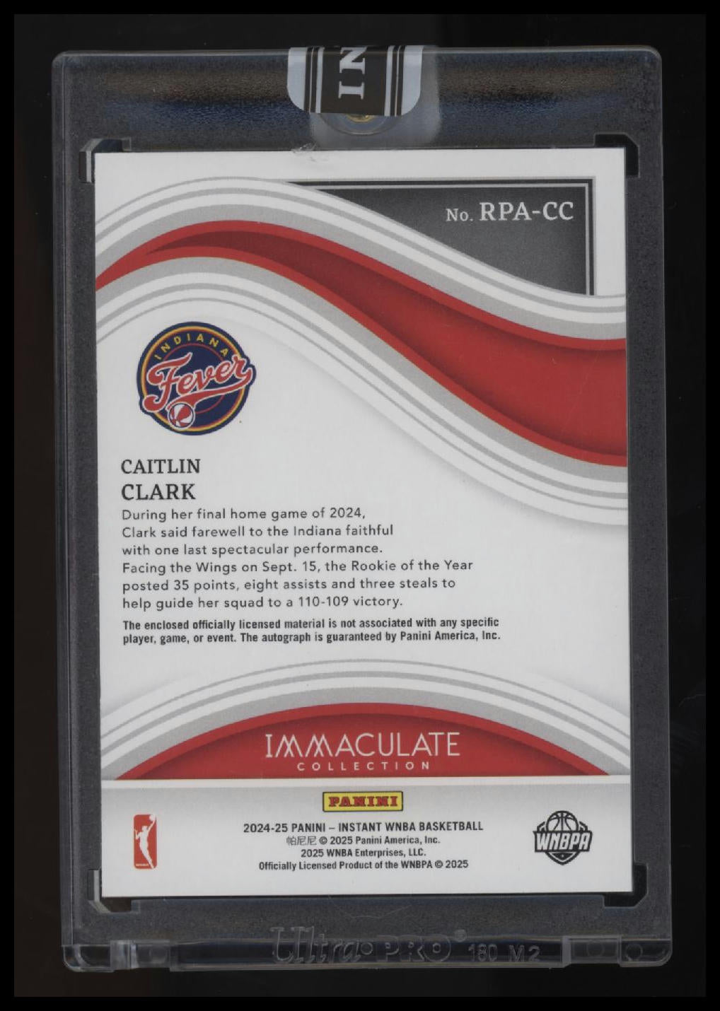 2024-25 Panini Instant #RPA-CC Immaculate Caitlin Clark RPA #/25 On Card Auto