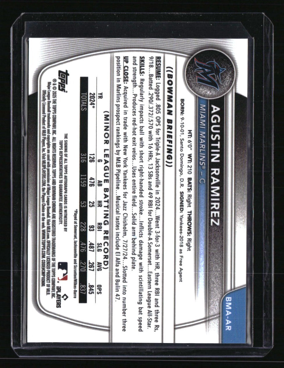 2025 Bowman Agustin Ramirez Chrome Prospects Autographs Mojo Refractor