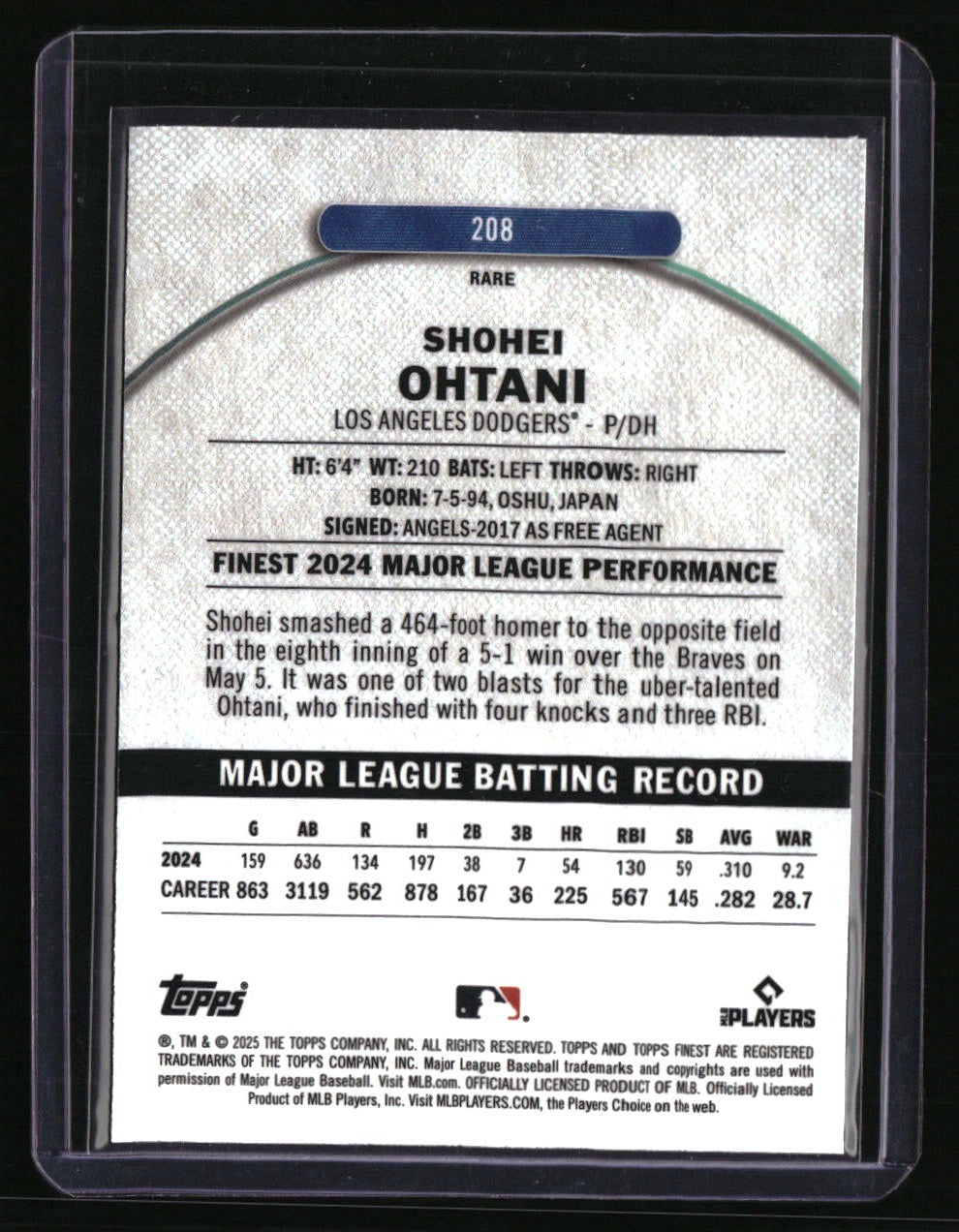 2025 Finest Shohei Ohtani Blue #/99