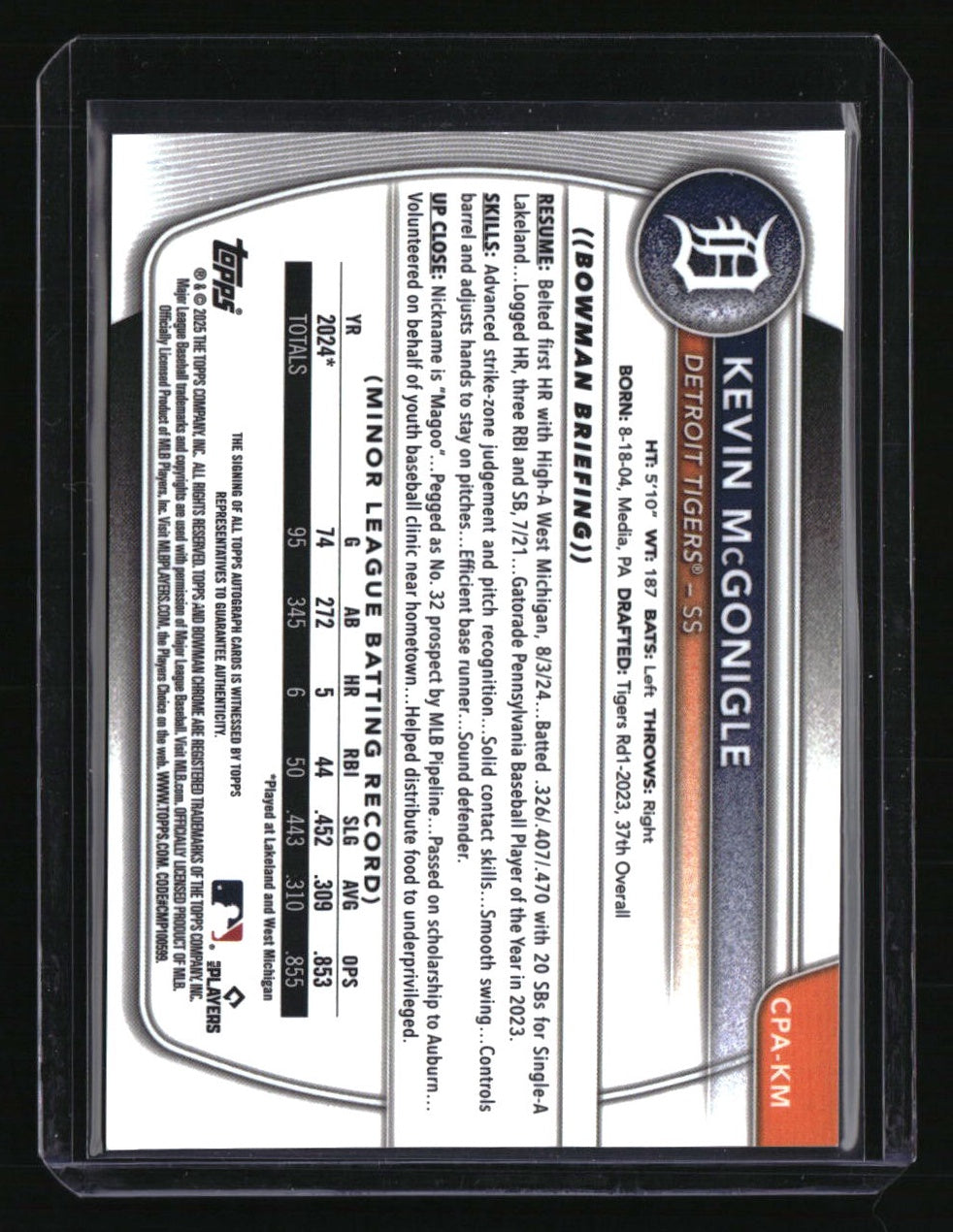 2025 Bowman Kevin McGonigle Chrome Prospects Autographs