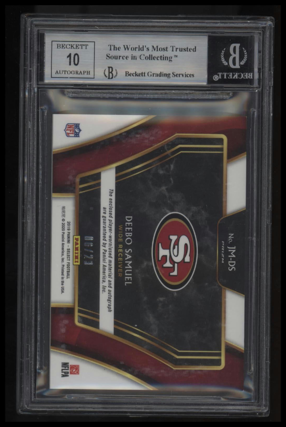 2019 Select Jumbo Signature Swatches Neon Orange Pulsar Deebo Samuel/23 BGS 9.0