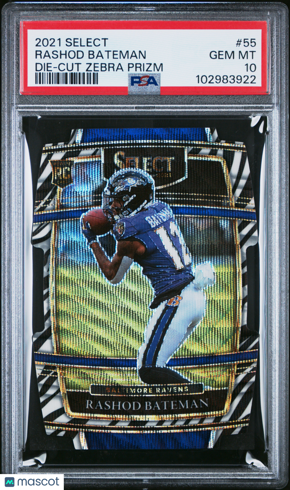 2021 Panini Select Rashod Bateman Die-Cut Zebra Prizm PSA 10