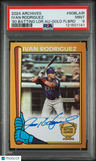 2024 Topps Archives 1990 Batting Leaders Auto Ivan Rodriguez Gold Flbrd PSA 9