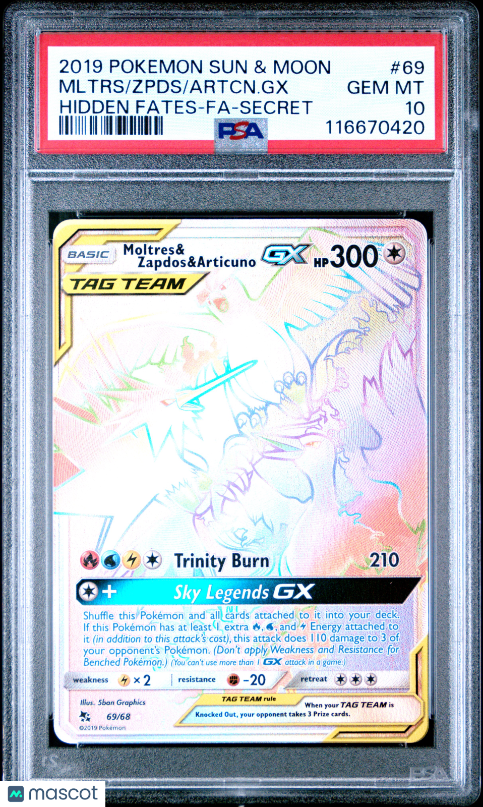 2019 Pokemon Sun &amp; Moon Hidden Fates Mltrs/Zpds/Artcn.Gx Fa-Secret PSA 10
