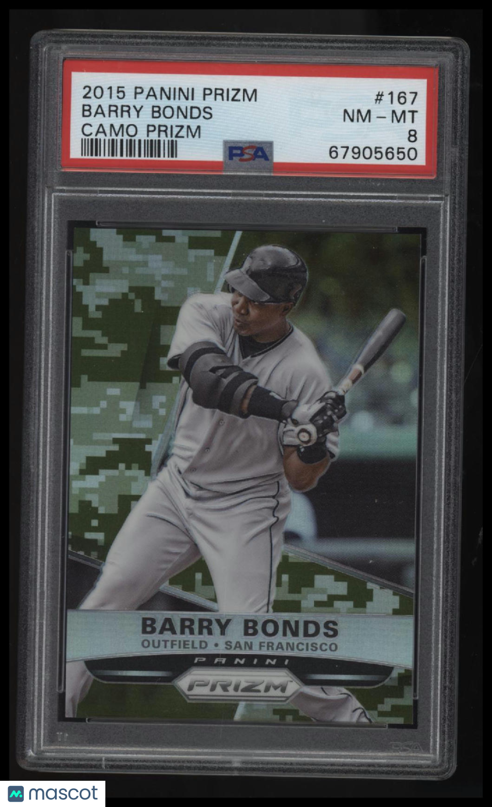 2015 Panini Prizm Barry Bonds Camo Prizm PSA 8