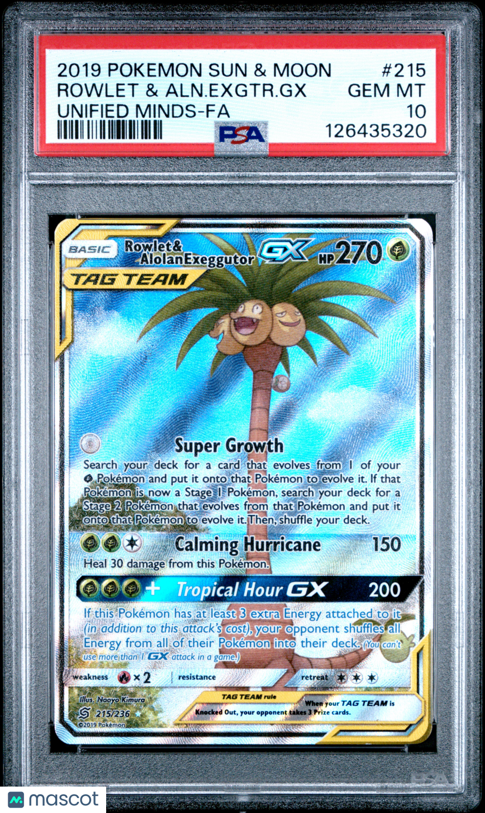 2019 Pokemon Sun &amp; Moon Unified Minds Rowlet &amp; Aln.Exgtr.Gx Fa PSA 10