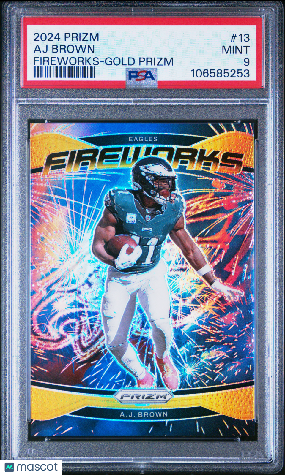 2024 Panini Prizm Fireworks Aj Brown Fireworks-Gold Prizm PSA 9