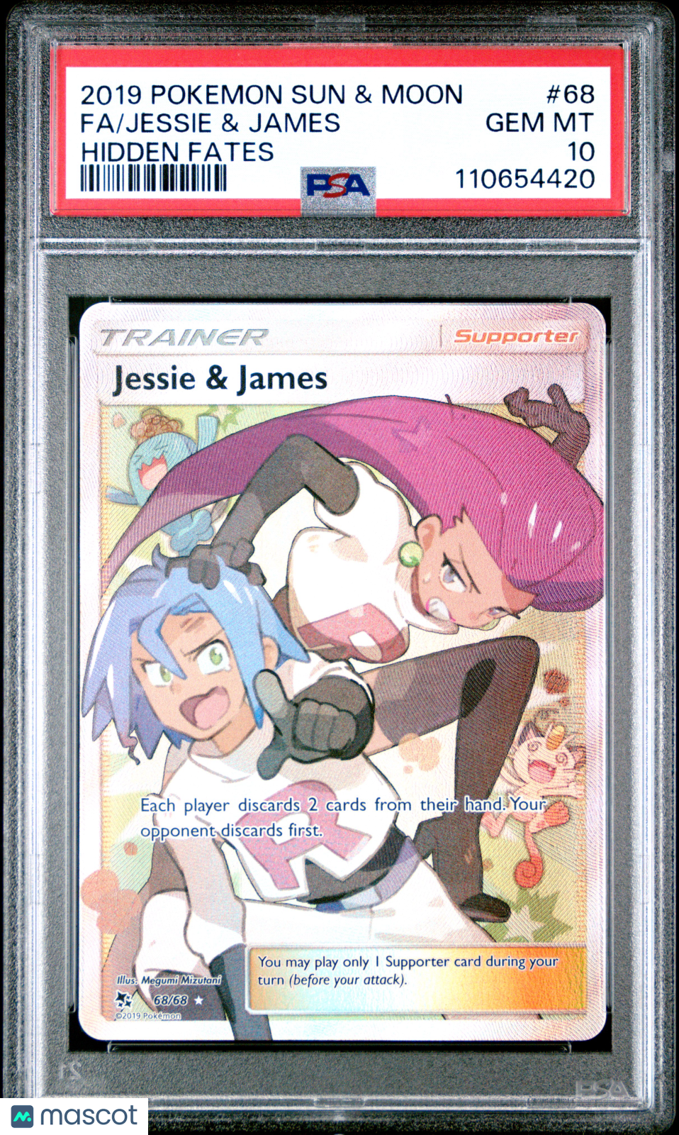 2019 Pokemon Sun &amp; Moon Hidden Fates #68 Fa/Jessie &amp; James Hidden Fates PSA 10