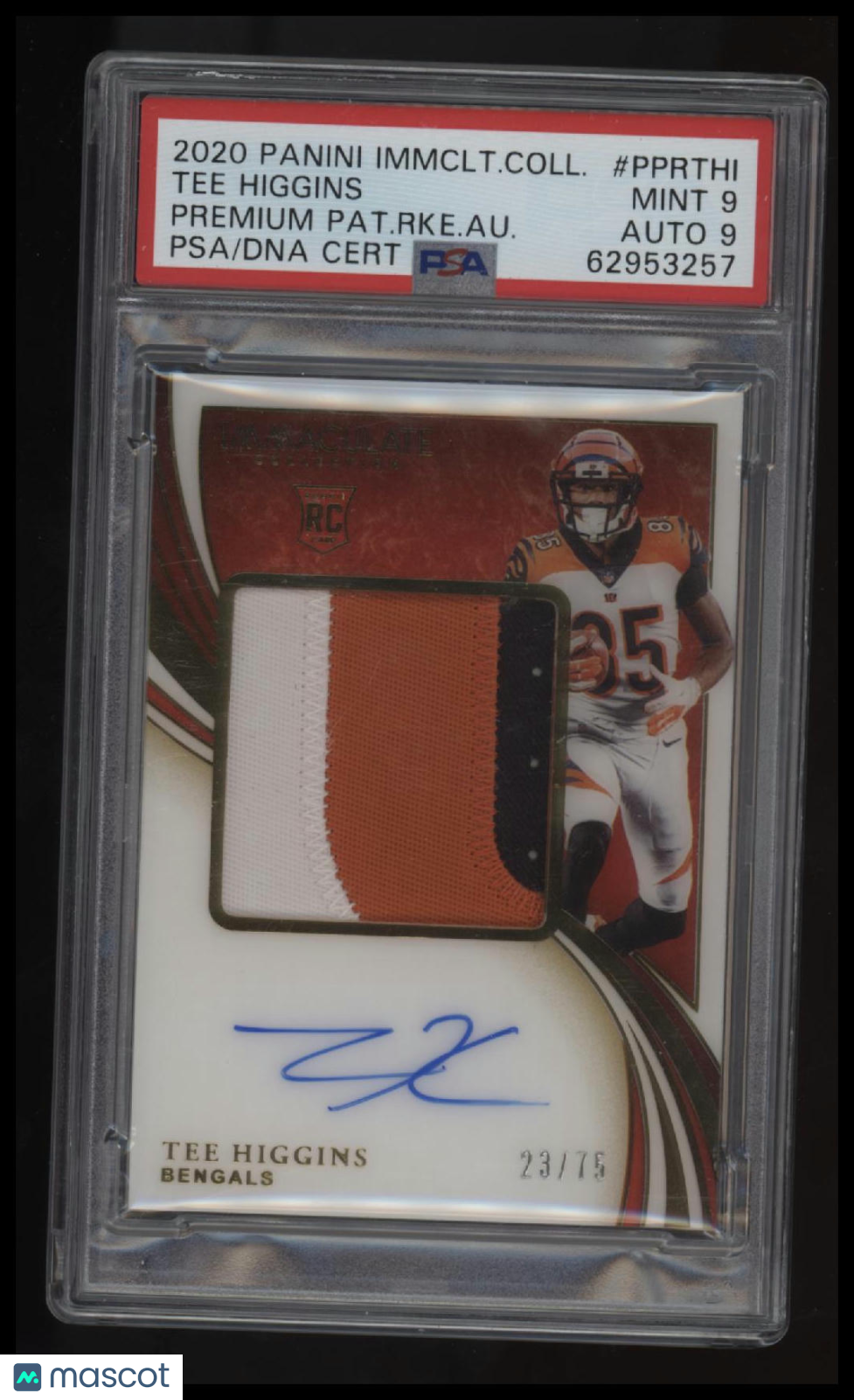2020 Immaculate Collection Premium Patch Rookie Autographs Tee Higgins PSA 9
