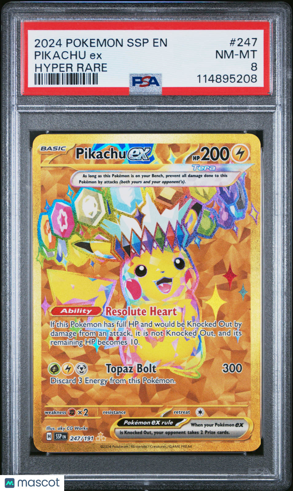 2024 Pokemon Ssp En-Surging Sparks Pikachu Ex Hyper Rare PSA 8