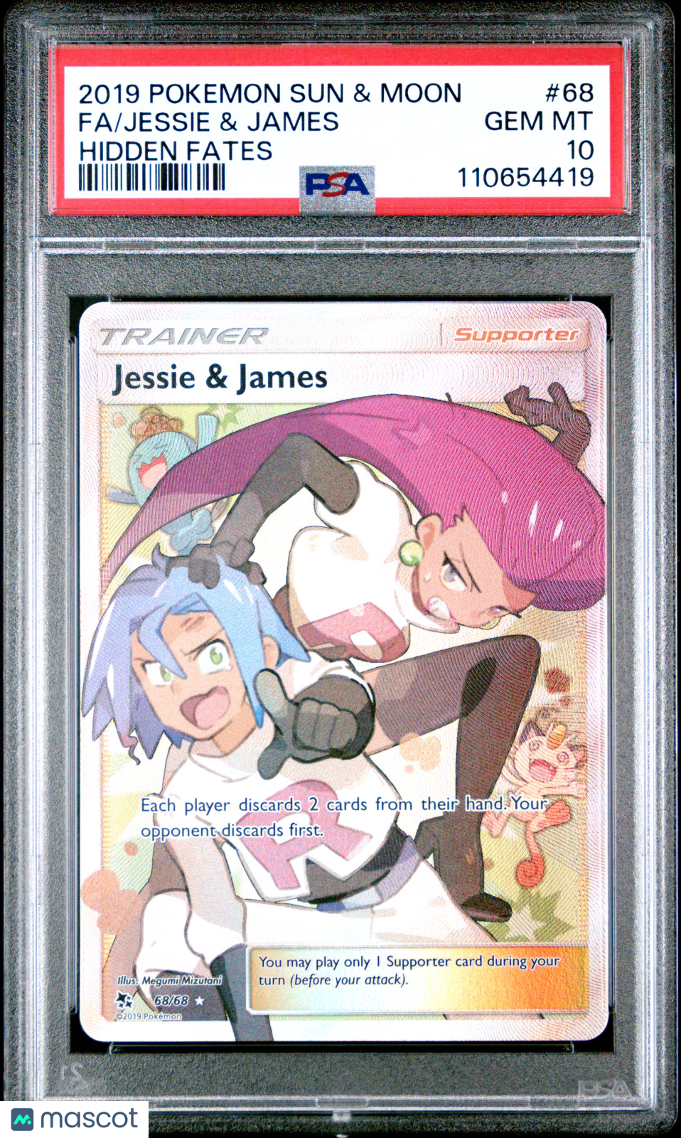 2019 Pokemon Sun &amp; Moon Hidden Fates #68 Fa/Jessie &amp; James Hidden Fates PSA 10