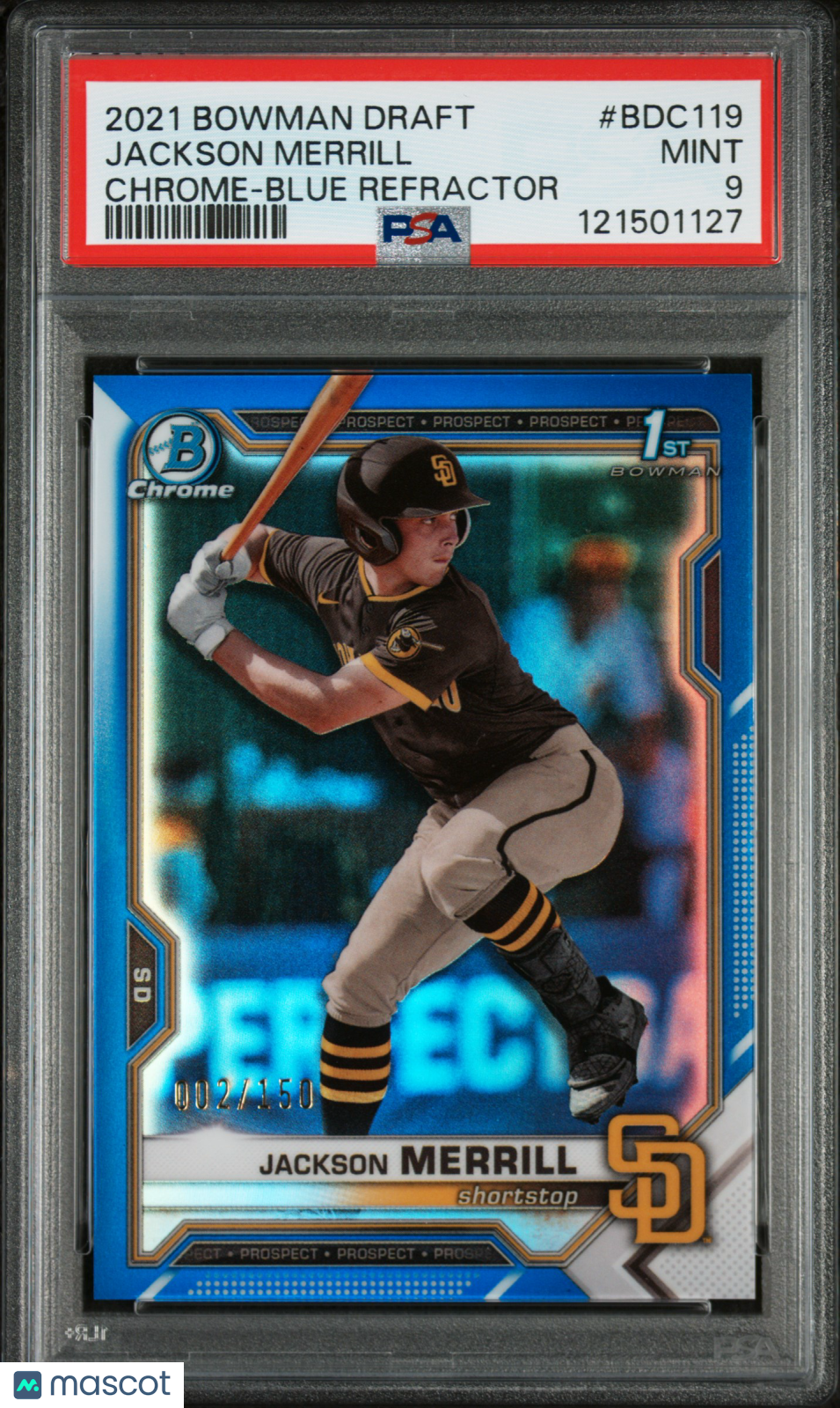 2021 Bowman Draft Jackson Merrill Chrome-Blue Refractor PSA 9