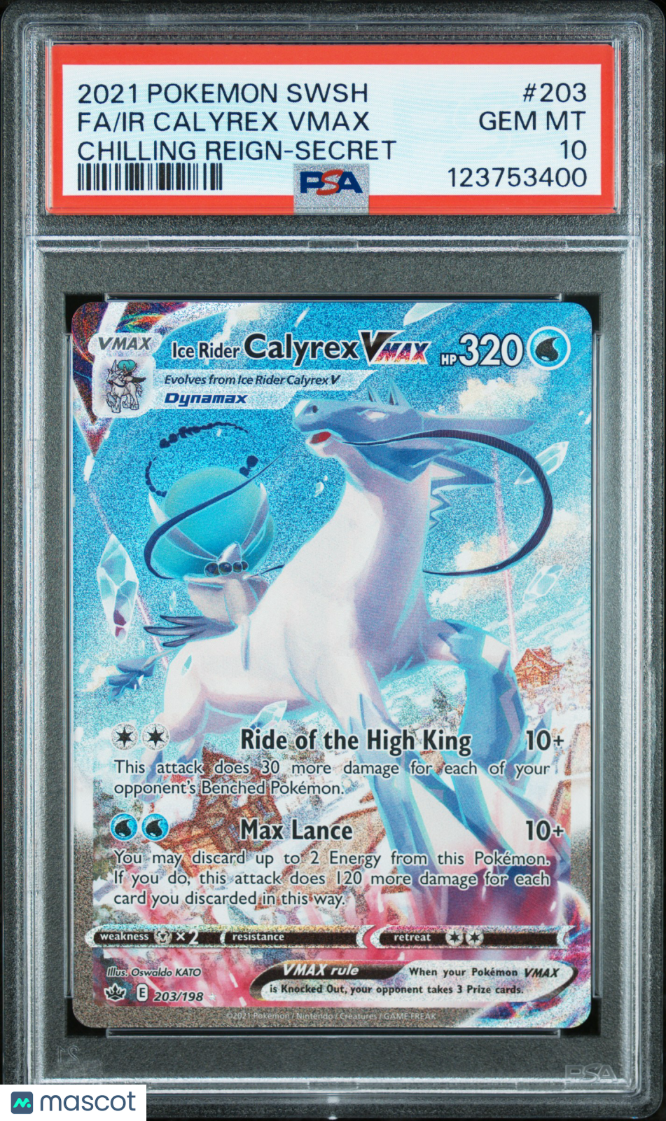 2021 Pokemon Sword & Shield Chilling Reign Fa/Ir Calyrex Vmax Secret PSA 10