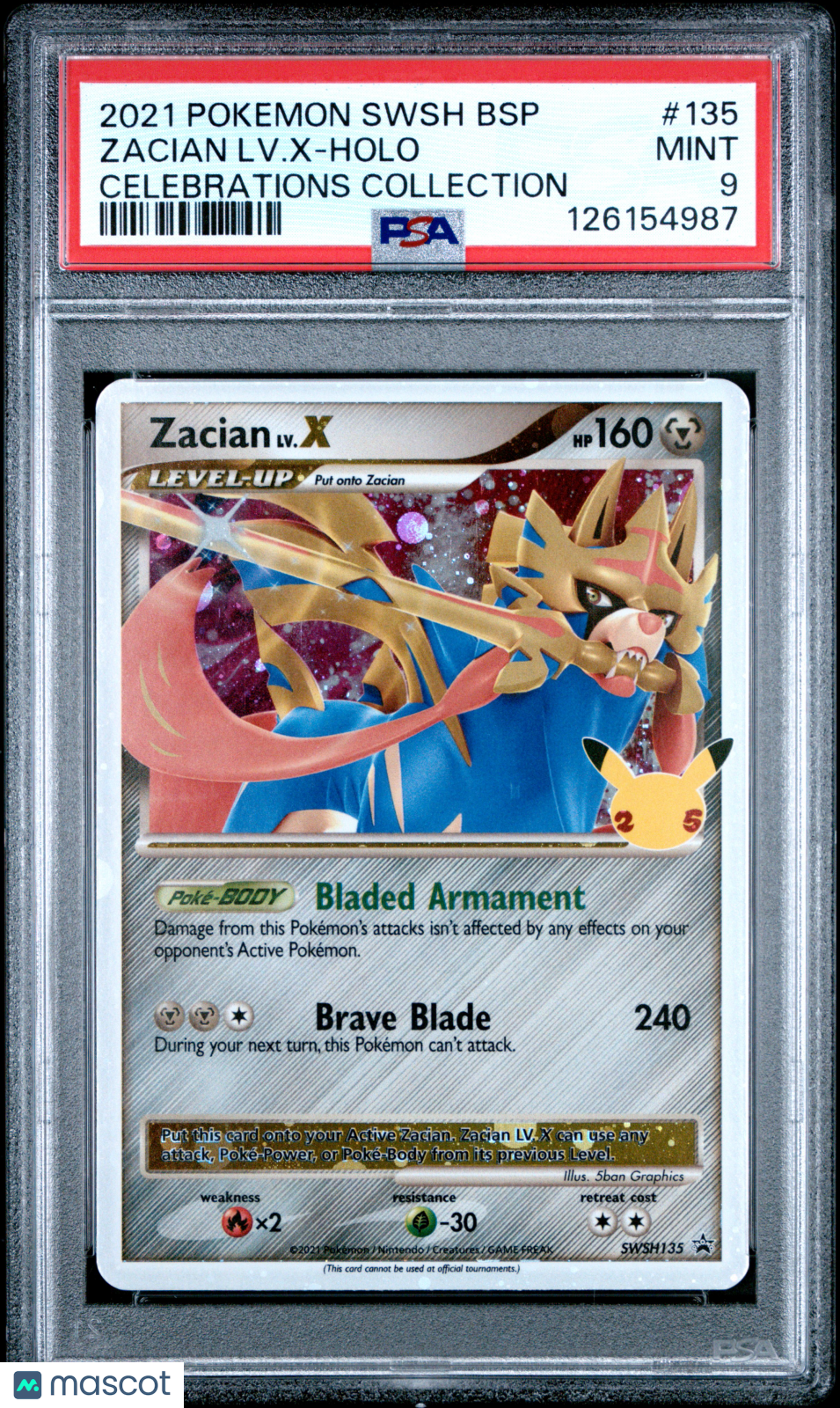 2021 Pokemon Swsh Black Star Promo Zacian Lv.X-Holo Celebrations PSA 9