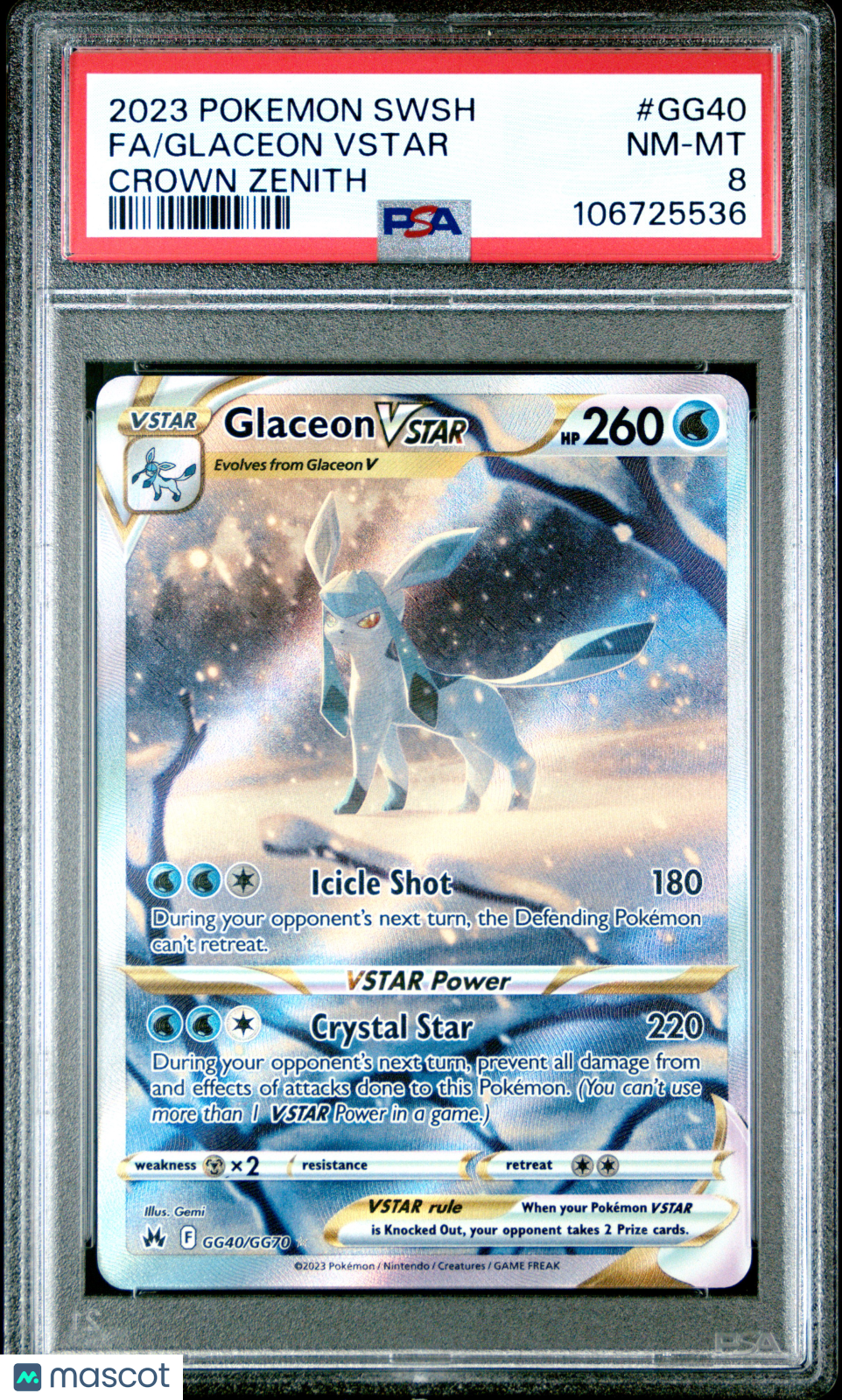 2023 Pokemon Sword And Shield Crown Zenith Fa/Glaceon Vstar Crown Zenith PSA 8