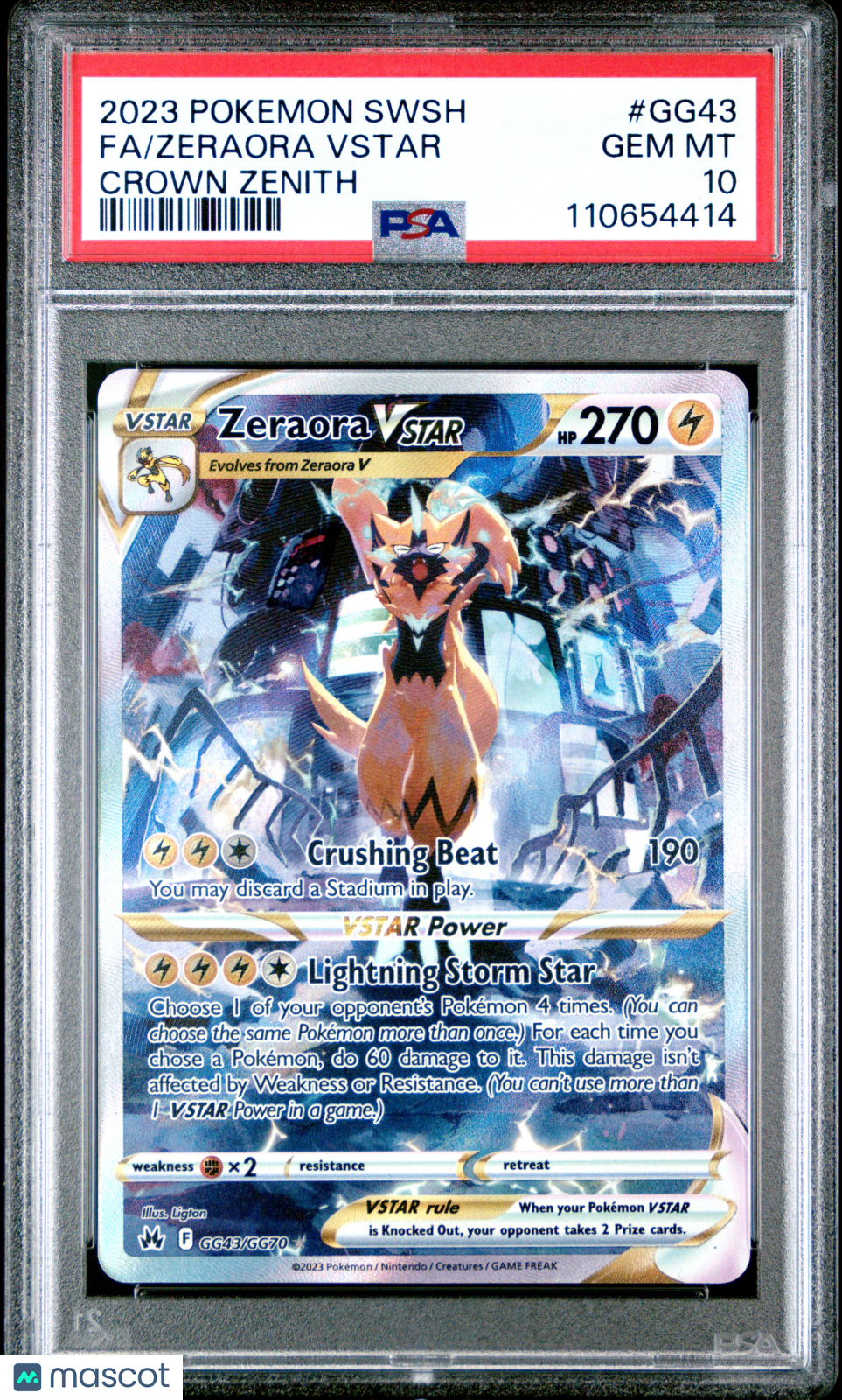 2023 Pokemon Sword And Shield Crown Zenith #GG43 Zeraora Vstar PSA 10